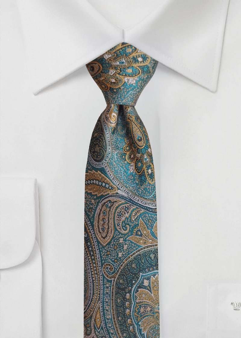 Cravatta stretta paisley verdeblu