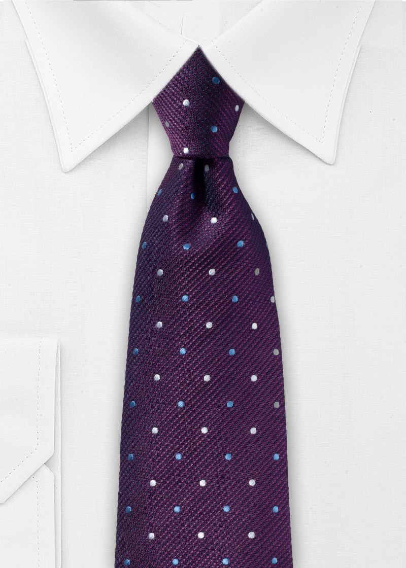 Cravatta viola con pois bianco/blu