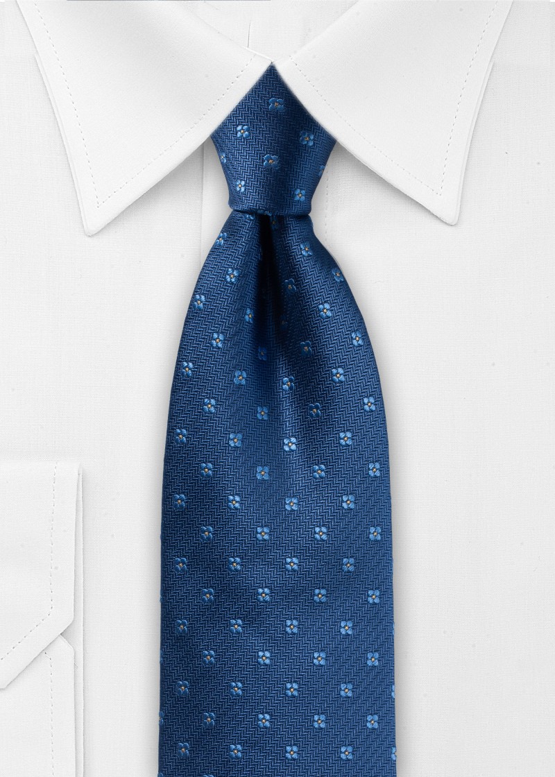 Cravatta in seta blu con motivo floreale