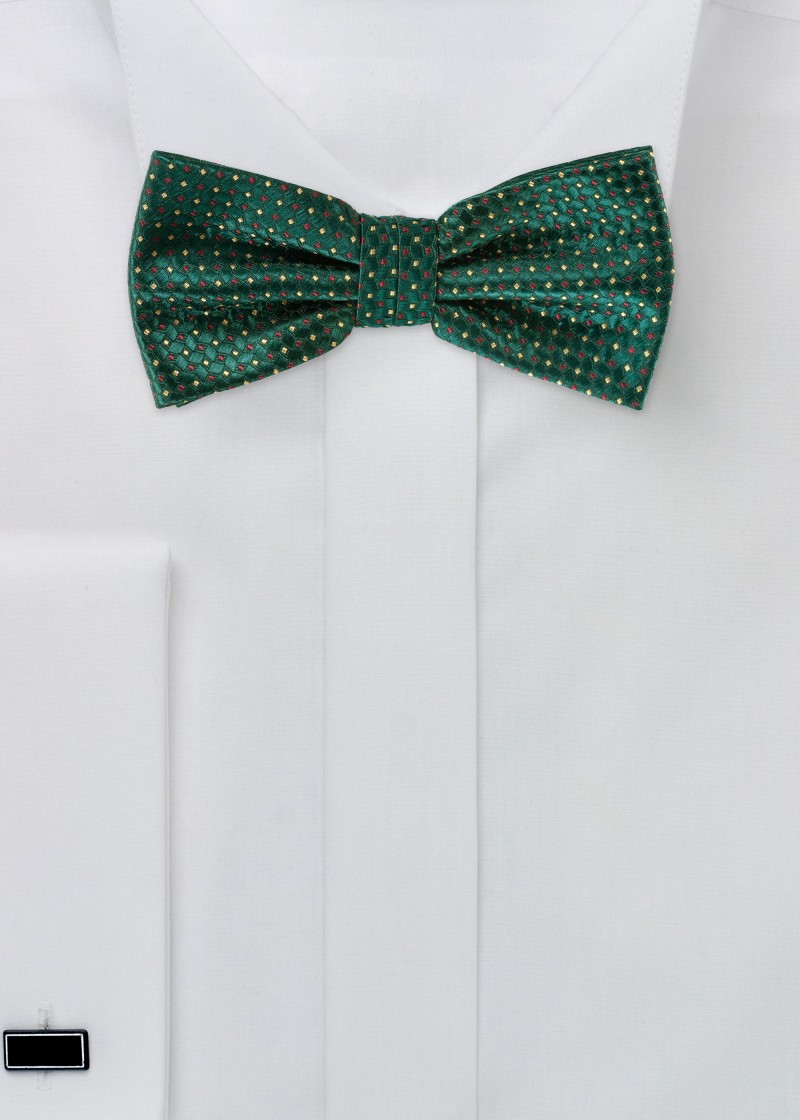Papillon verde scuro con motivo a pois in