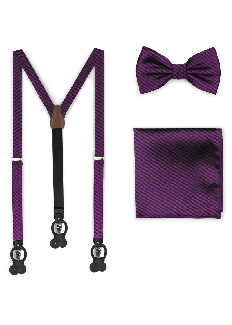 Set regalo bretelle, papillon, fazzoletto viola