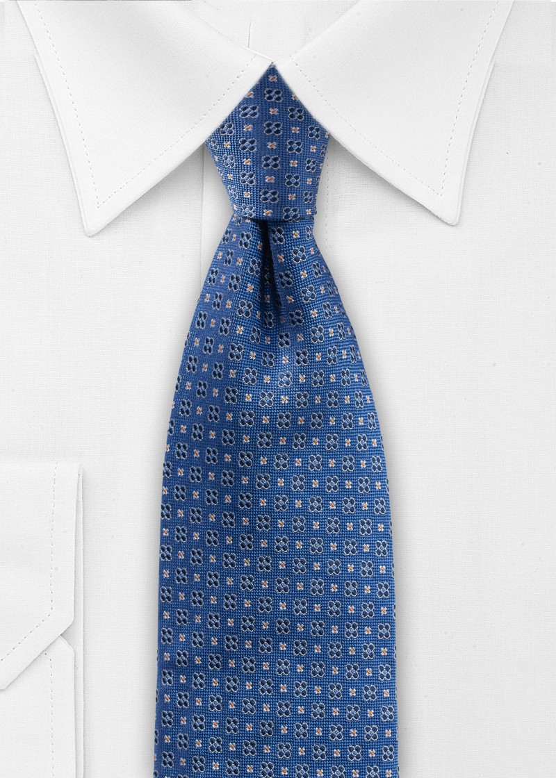 Cravatta in seta blu con motivo floreale
