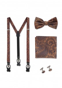 Set paisley marrone-blu scuro: bretelle,...