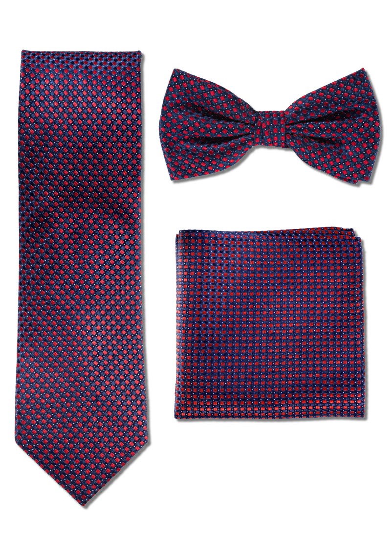 Set in rosso e blu: cravatta, papillon e