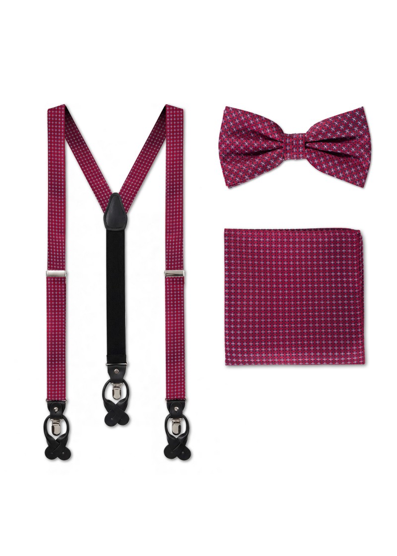 Set in rosso con motivo in blu composto da