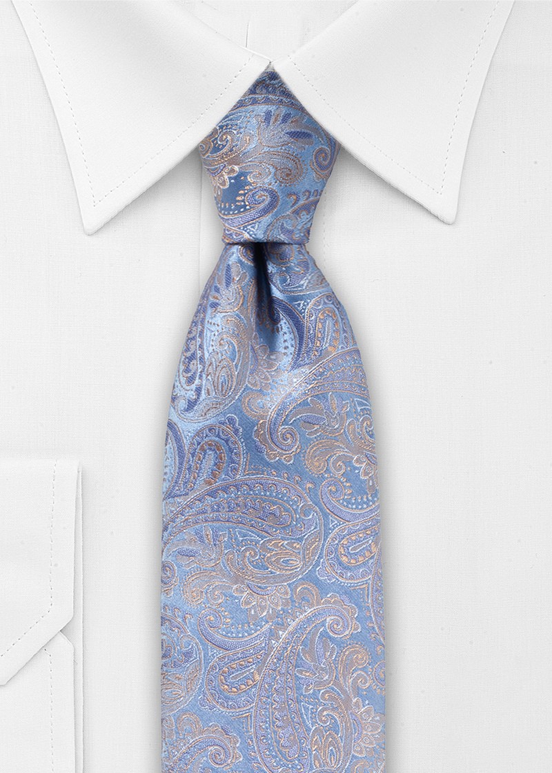 Cravatta extra lunga in seta blu chiaro con motivo