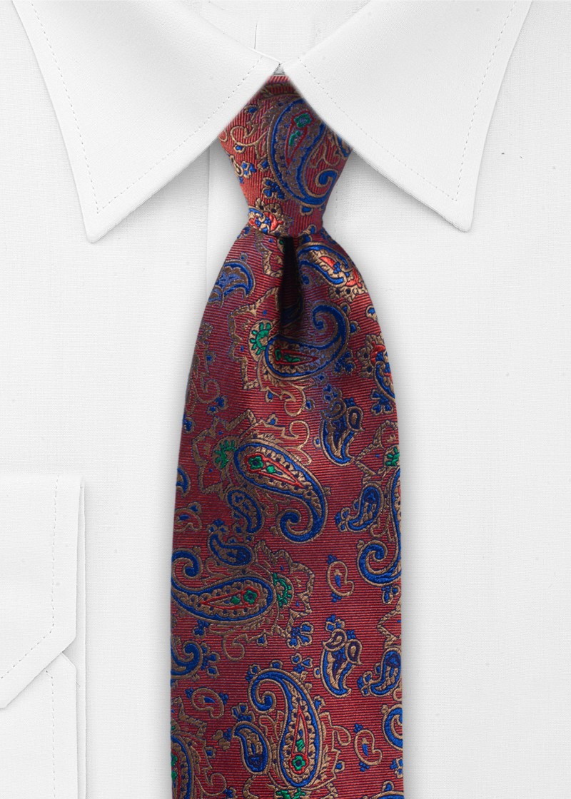 Cravatta Cavalieri in seta con paisley rosso e oro