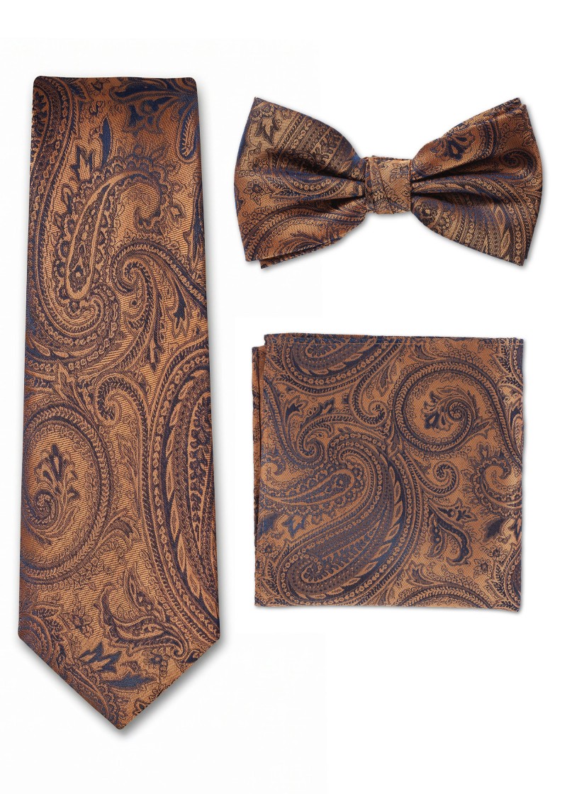 Set da uomo paisley rame blu scuro - cravatta,