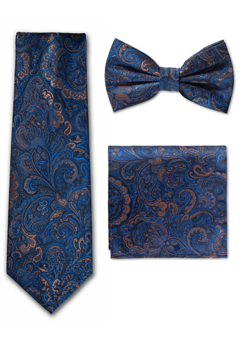 Set paisley: cravatta, papillon e fazzoletto da