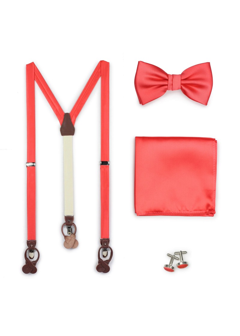 Set: bretelle, papillon, fazzoletto e gemelli in