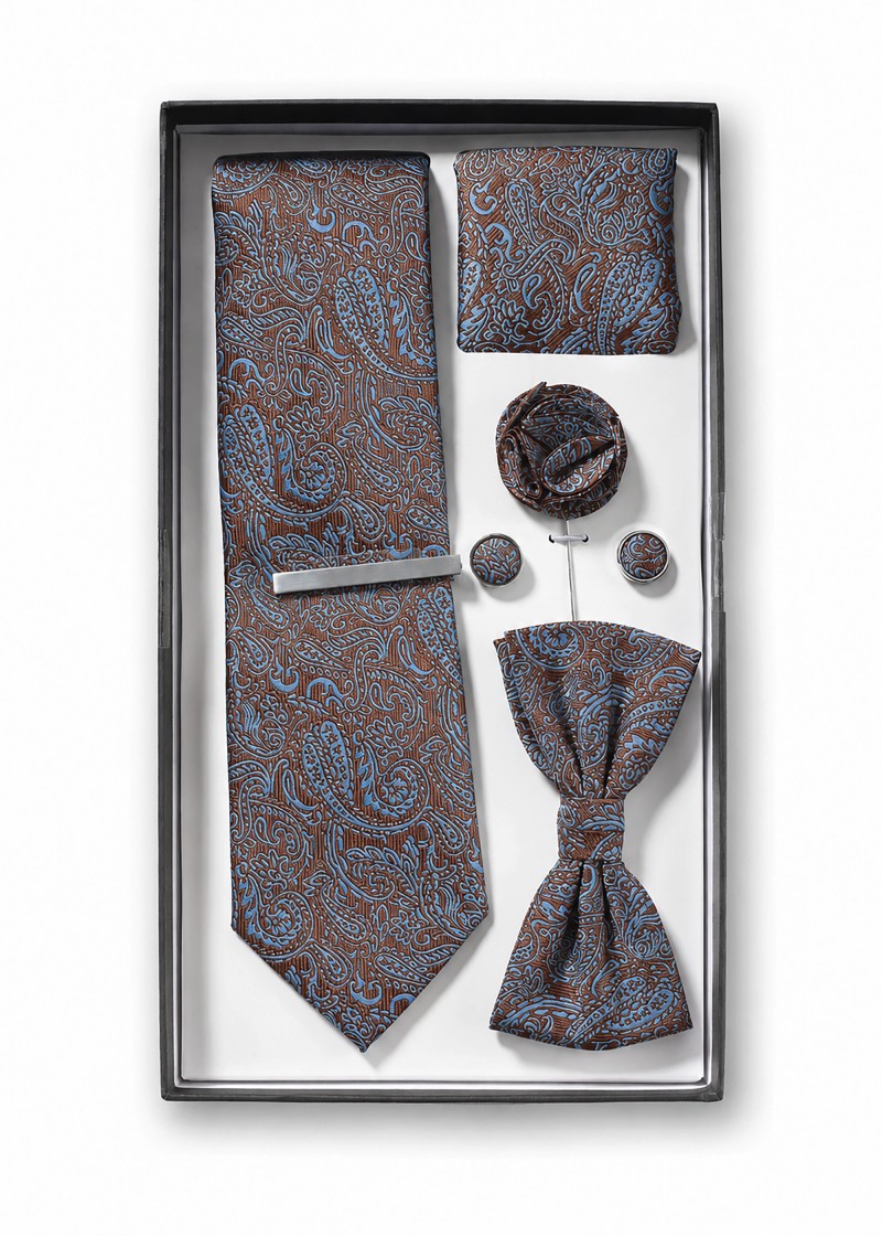 Confezione regalo navy con cravatta, fiocco da