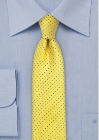 Cravatta sottile a pois giallo oro blu navy
