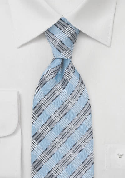 Krawatte Überlänge hellblau Glencheckmuster