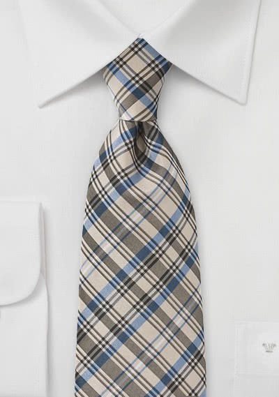 Krawatte Überlänge hellbraun Karo-Muster