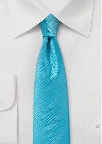 Schmale Krawatte aqua einfarbig Streifendessin
