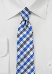 Krawatte Vichy-Karo blau capuccinofarben
