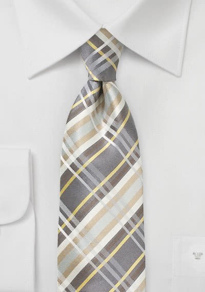 Cravatta quadri beige grigio
