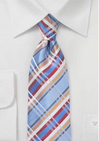Cravatta a clip con motivo a quadri blu cielo