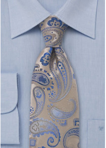 Kinder-Krawatte Paisleys beige himmelblau