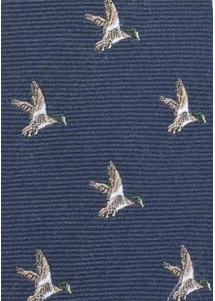 Jagd-Kravatte Wolle navy mit Fasan-Motiv