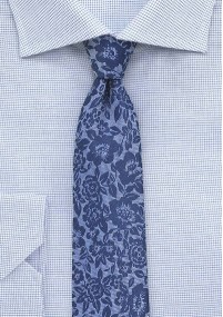 Cravatta blu acciaio floreale