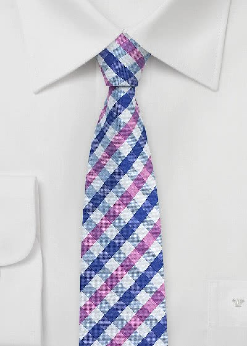 Cravatta quadri blu fucsia