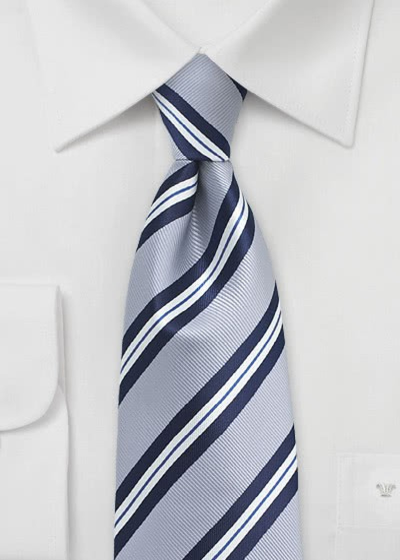 Cravatta argento righe blu