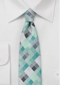 Krawatte schmal geformt Kästchen-Dekor mintgrün
