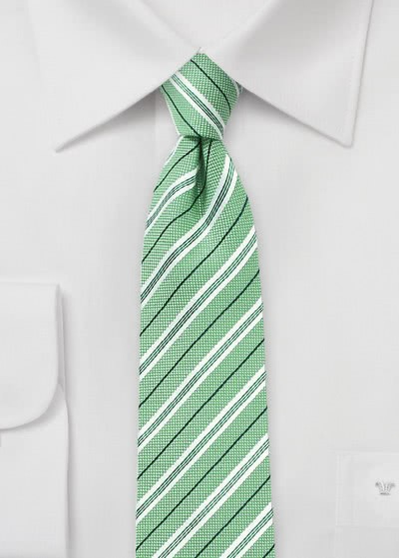 Cravatta in cotone a righe verde chiaro