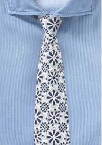 Cravatta moderna in cotone bianco/blu scuro