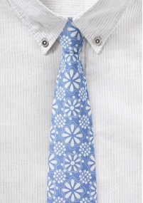 Eisblaue Baumwoll-Krawatte mit floralem Print