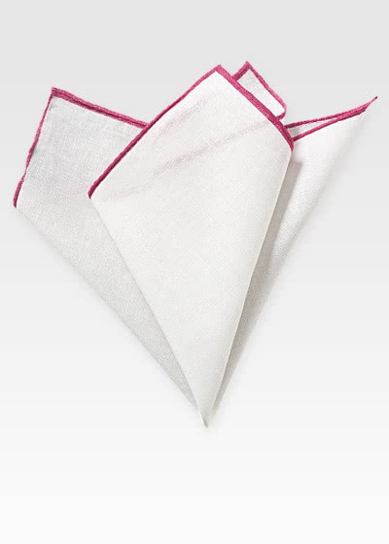 Sciarpa Cavalier Lino bianco naturale Bordo rosa
