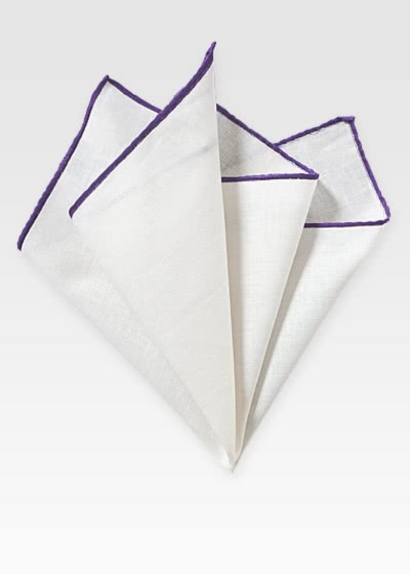 Panno decorativo naturale bianco lino viola bordo