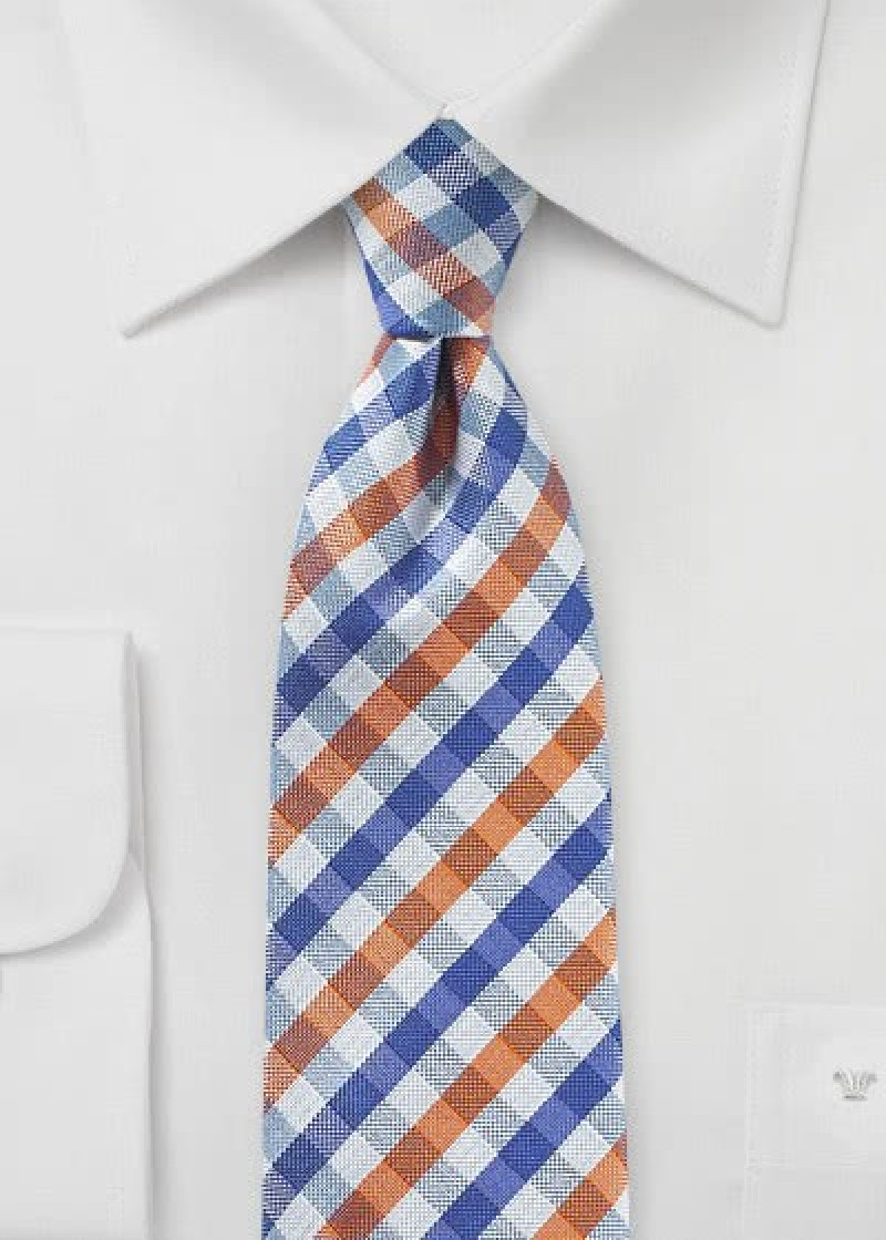 Cravatta business Vichy check blu arancio