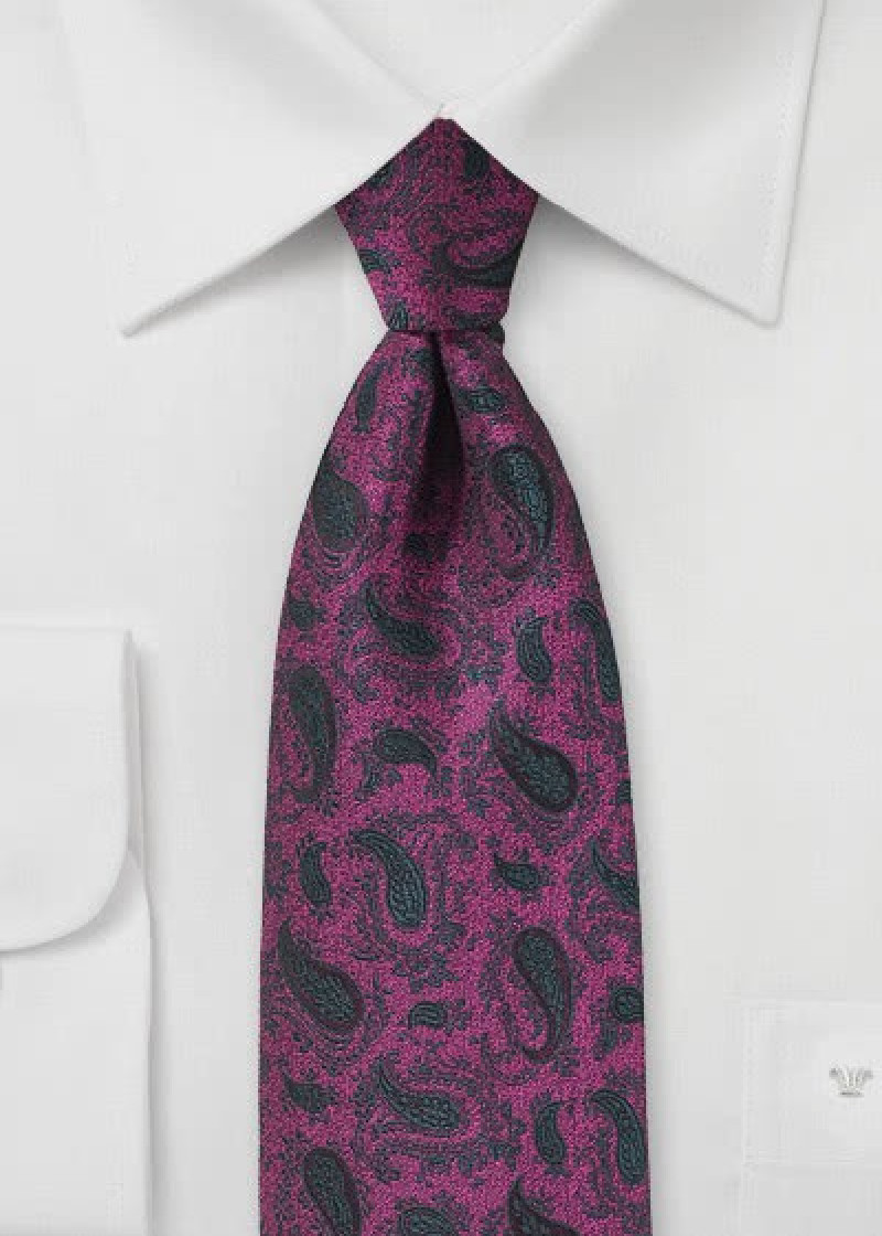 Cravatta paisley nero fucsia
