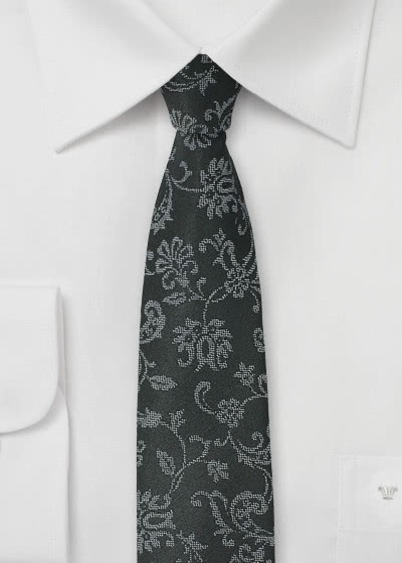 Cravatta da uomo con motivo floreale Ink Black