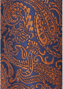 Modische Krawatte Paisleymuster navyblau kupferbraun