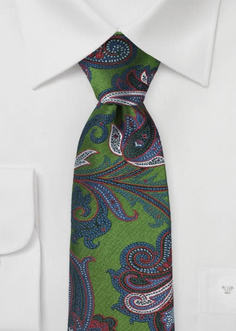 Cravatta business con motivo paisley verde oliva