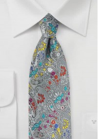 Cravatta design floreale grigio argento