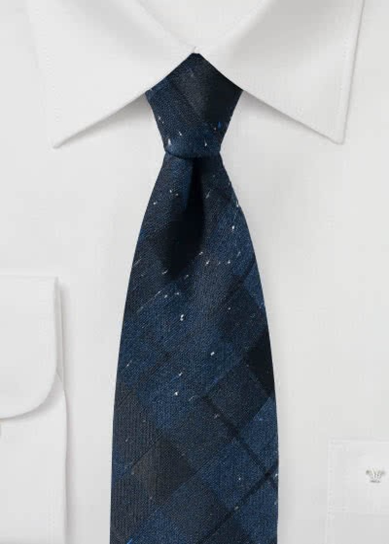 Cravatta da uomo in cotone blu scuro Tartan