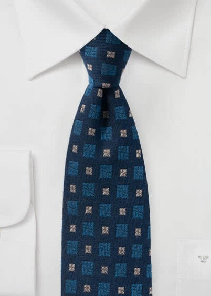 Businesskrawatte Wolle Kästchen navy