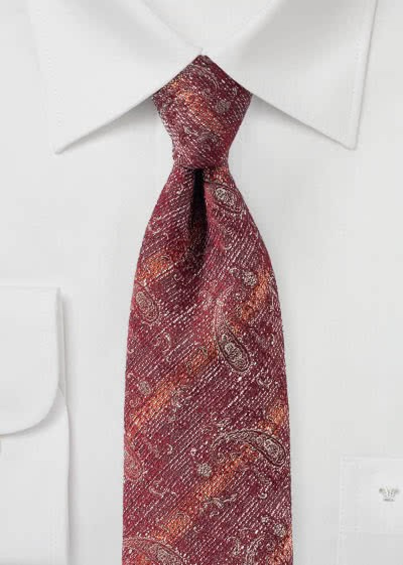Cravatta business rosso paisley screziato