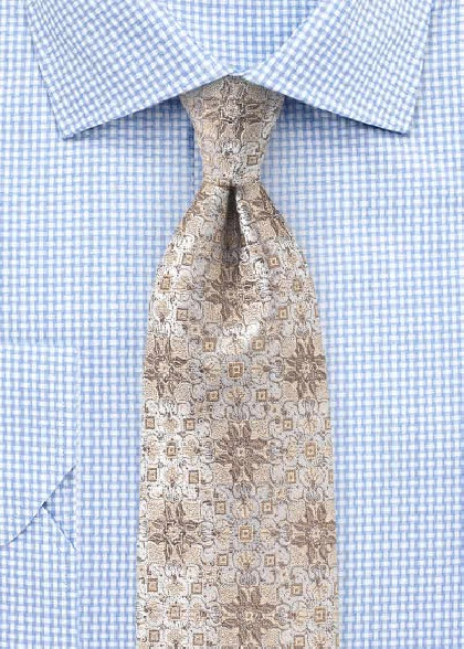 Kravatte Blumen-Dekor beige