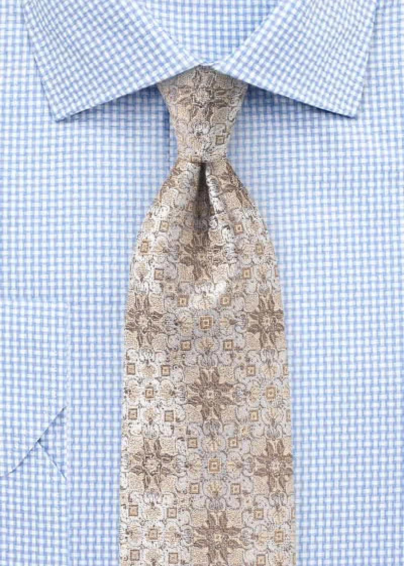 Cravatta con motivo floreale beige