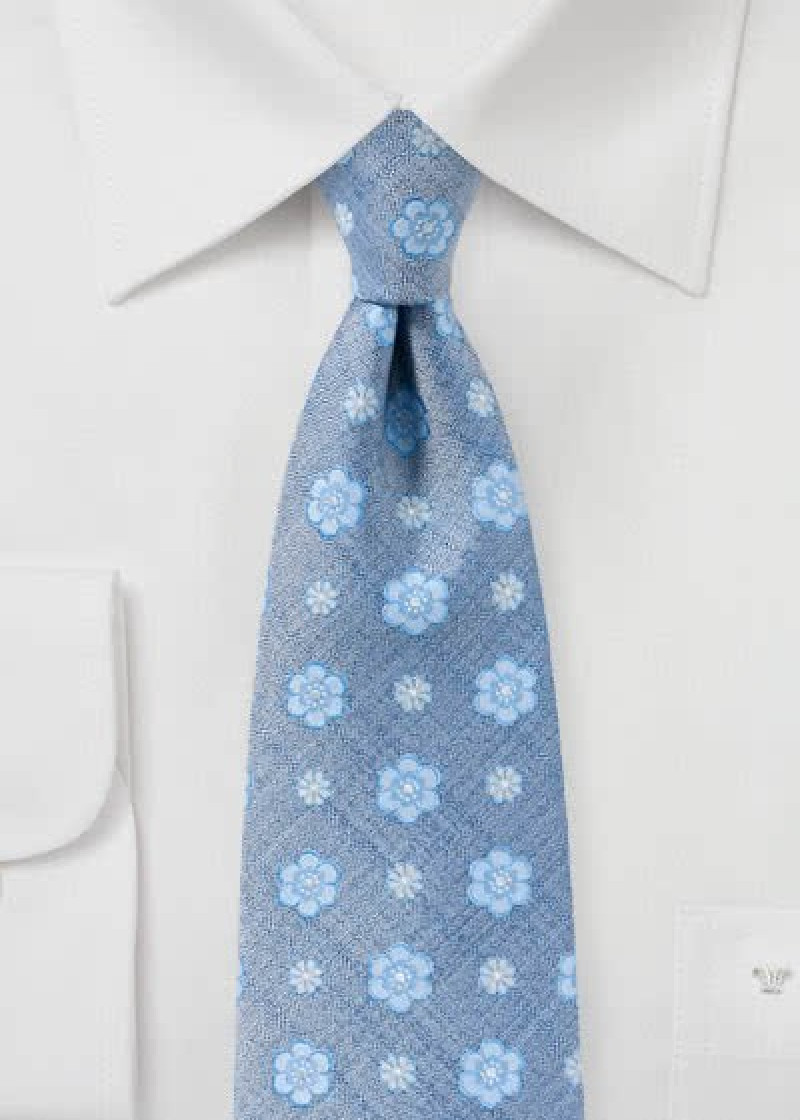 Cravatta da uomo con motivo floreale blu ghiaccio