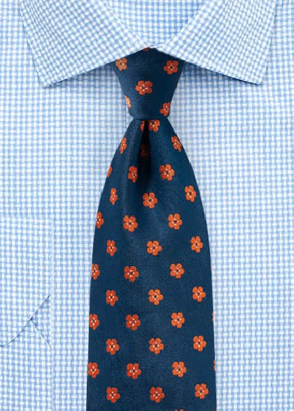 Kravatte Retro-Stil Blumen nachtblau