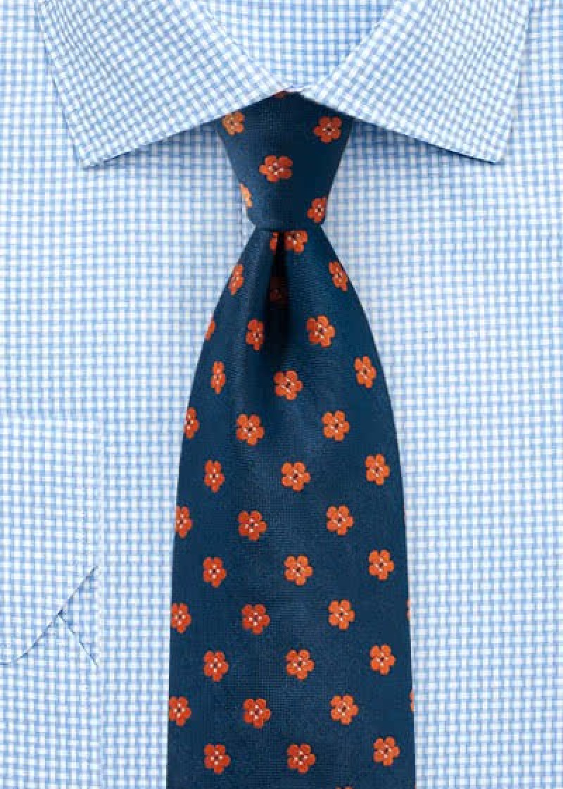 Cravatta con design retrò e fiori blu navy