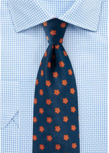 Cravatta con design retrò e fiori blu navy