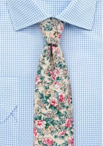 Cravatta con motivo floreale in cotone beige