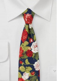 Cravatta con decoro a rose in stile navy